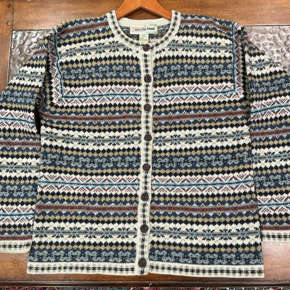 Vintage Fair Isle Shetland Wool Cardigan, M, Hong Kong, Granola, Cottage, EUC